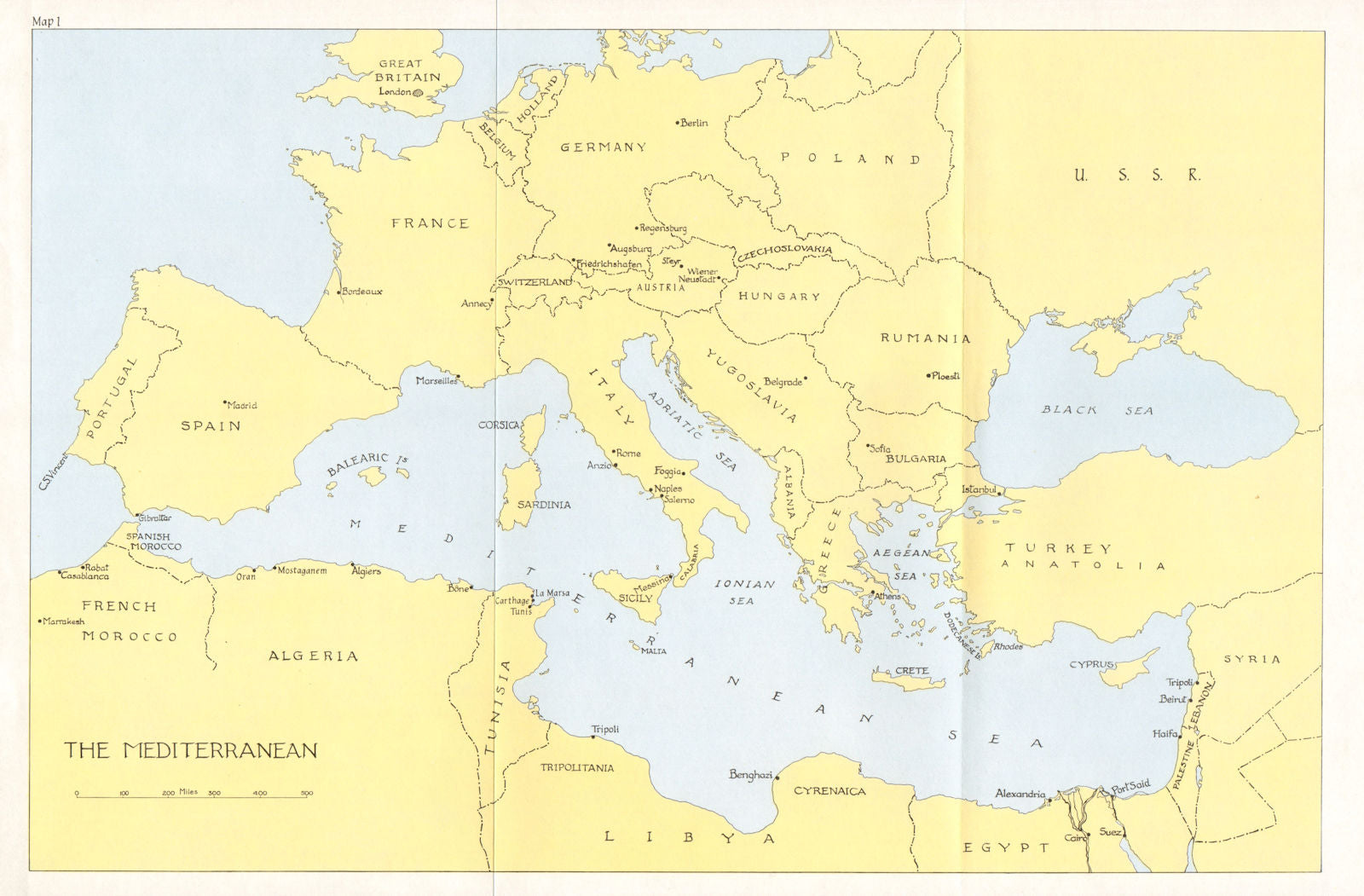 EUROPE. The Mediterranean. WW2 1973 old vintage map plan chart